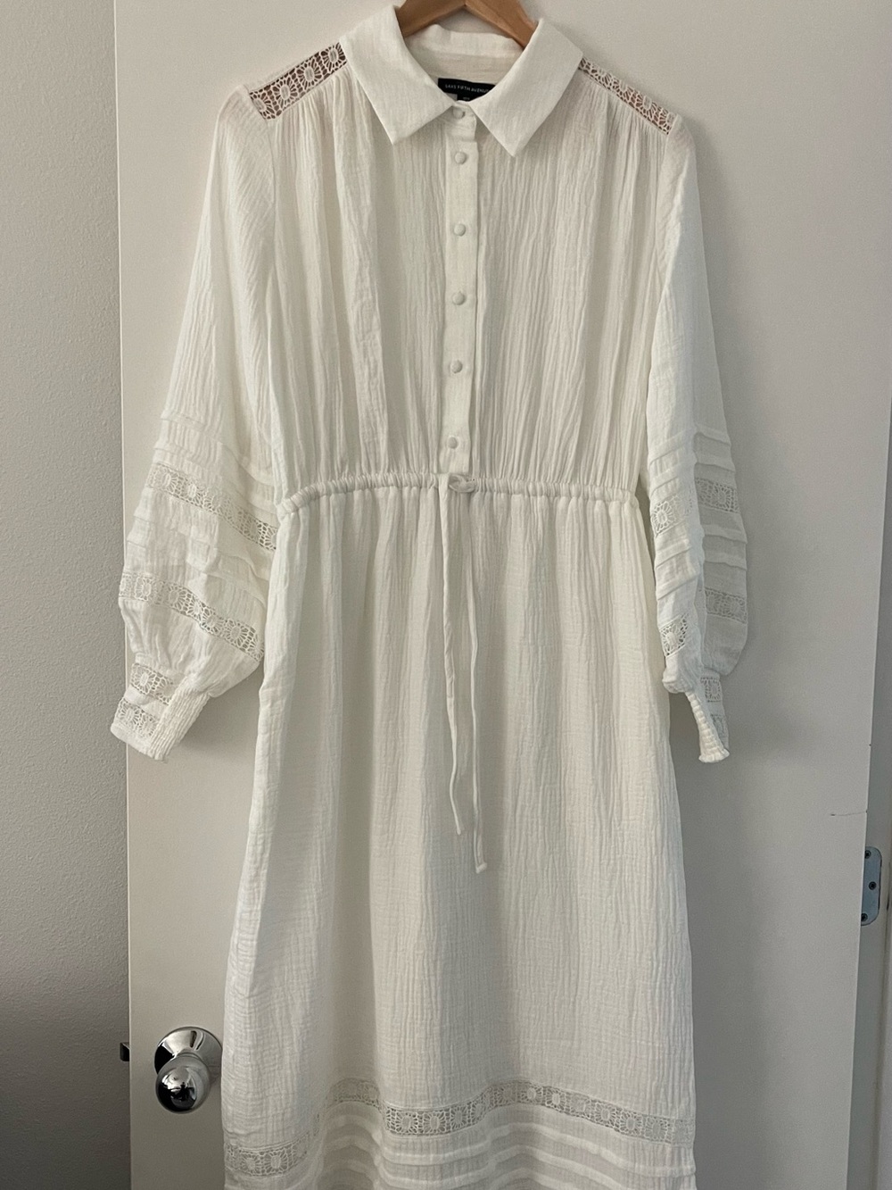 Saks Fifth Avenue Maxi White Button-Front Cotton Dress